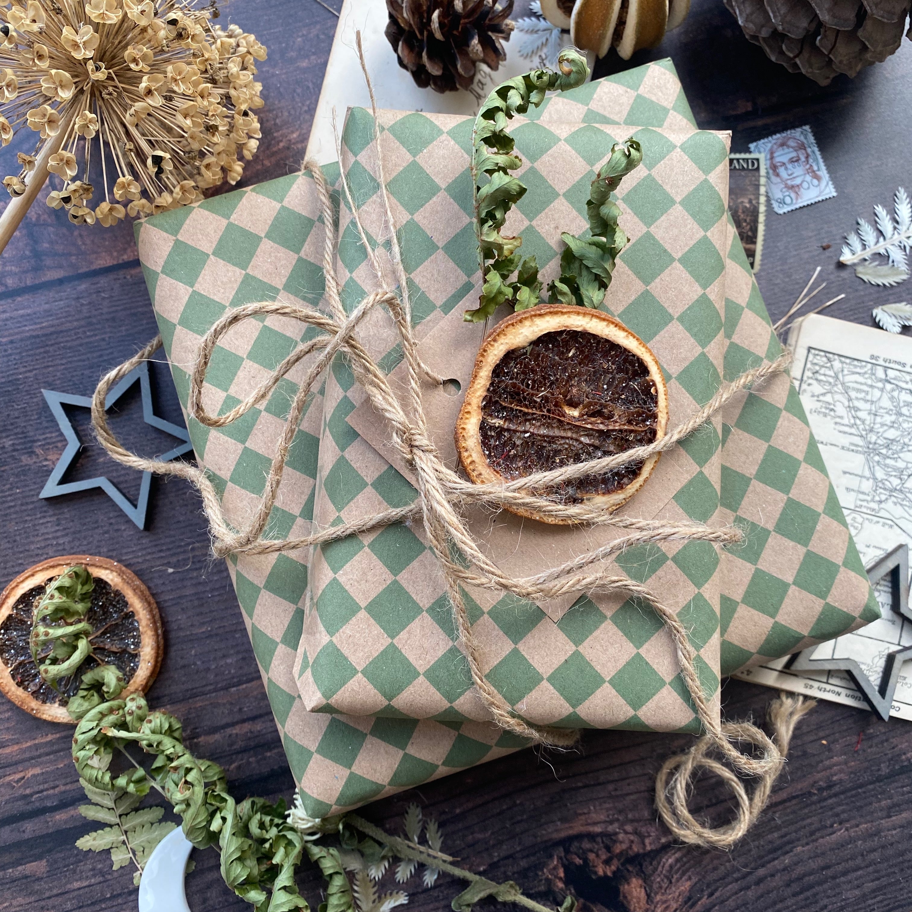 Green Harlequin Pattern Paper Fibre Wrapping Paper