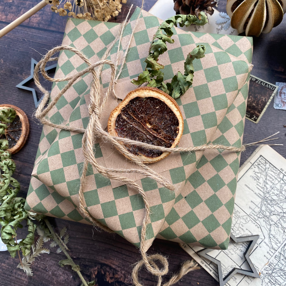 Green Harlequin Pattern Paper Fibre Wrapping Paper