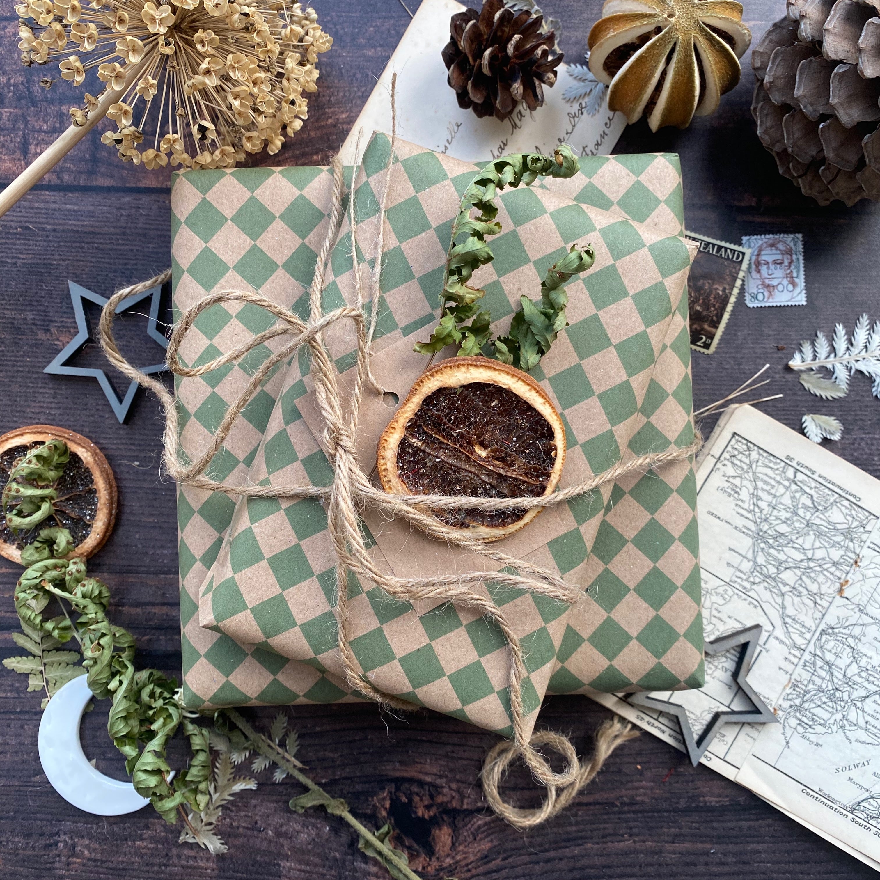 Green Harlequin Pattern Paper Fibre Wrapping Paper