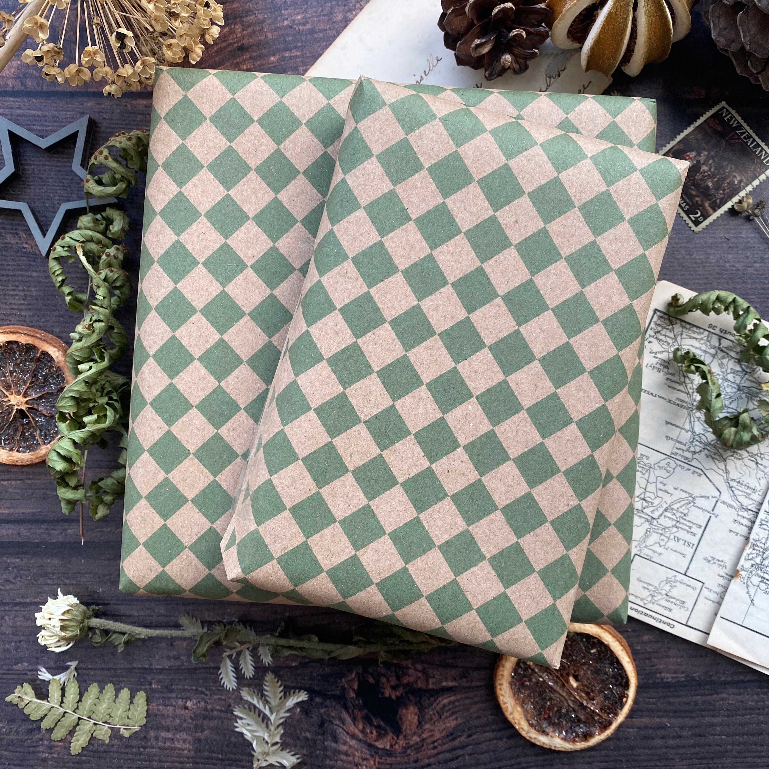 Green Harlequin Pattern Paper Fibre Wrapping Paper