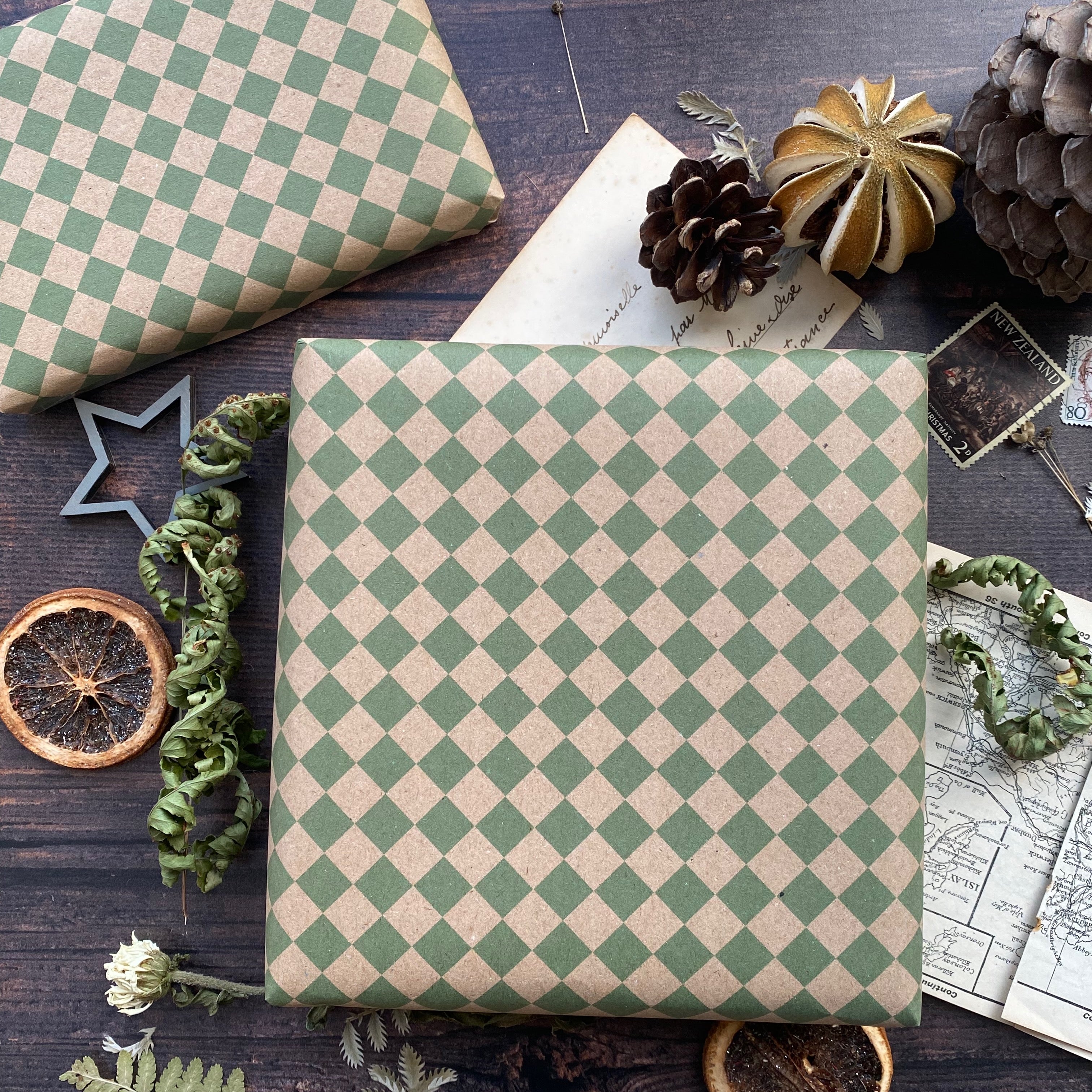 Green Harlequin Pattern Paper Fibre Wrapping Paper