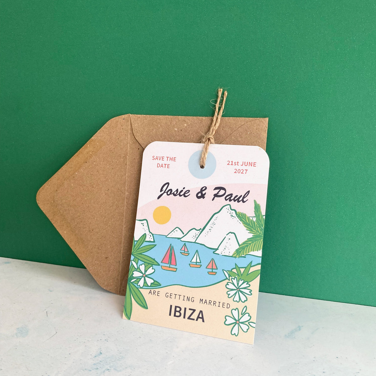 Ibiza Illustration Save the Date Luggage Tag
