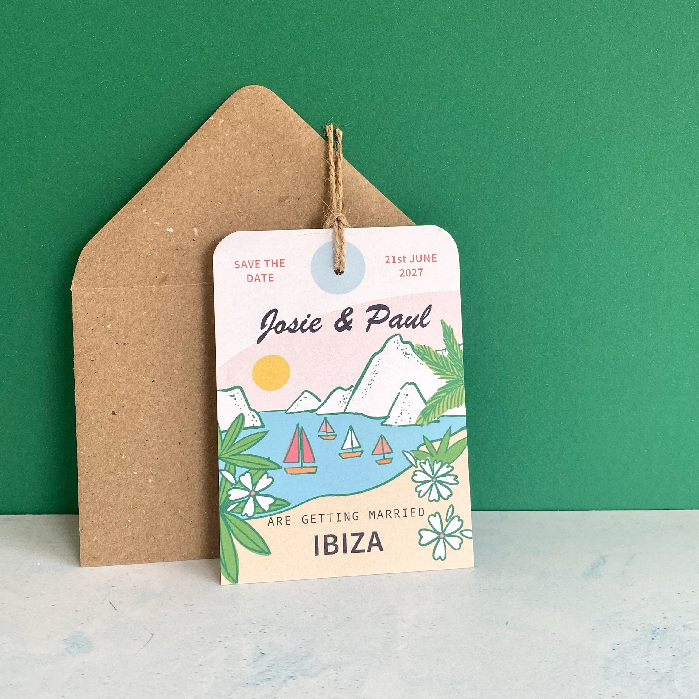 Ibiza Illustration Save the Date Luggage Tag