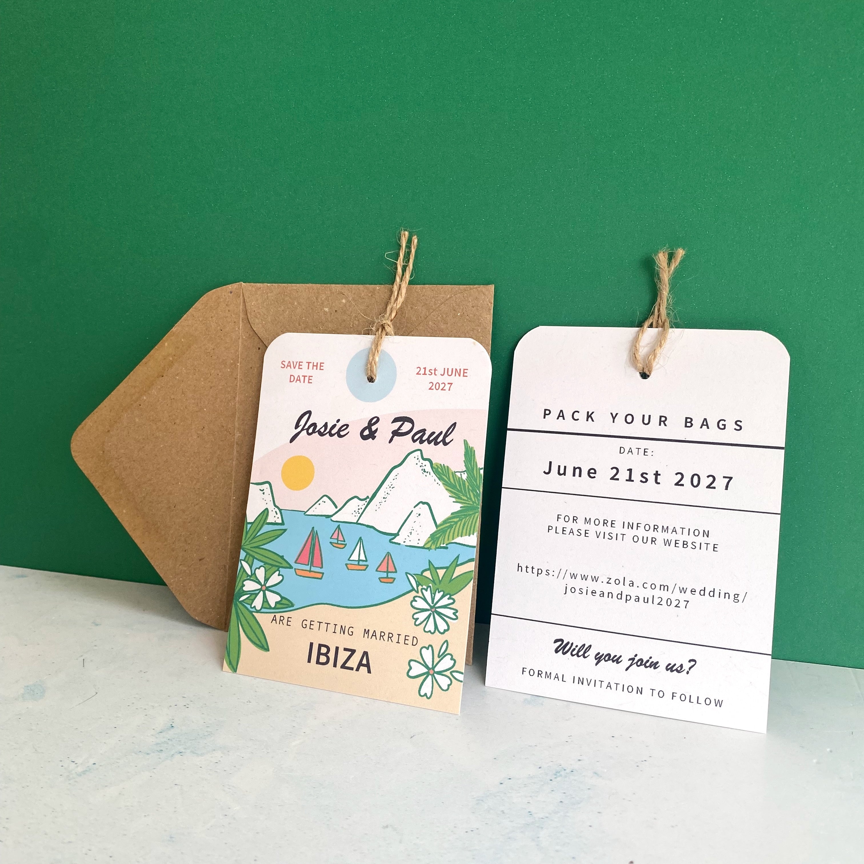 Ibiza Illustration Save the Date Luggage Tag