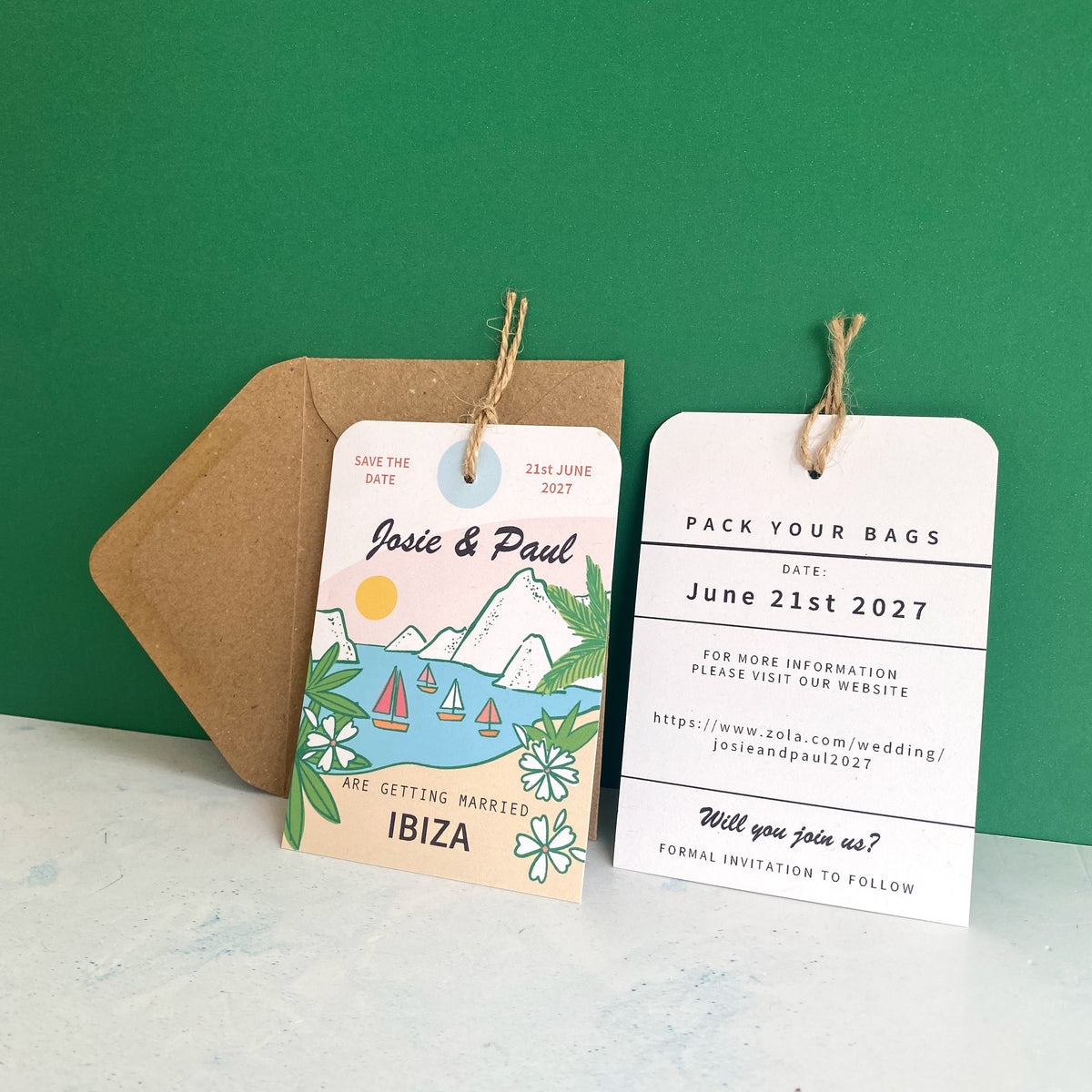 Ibiza Illustration Save the Date Luggage Tag