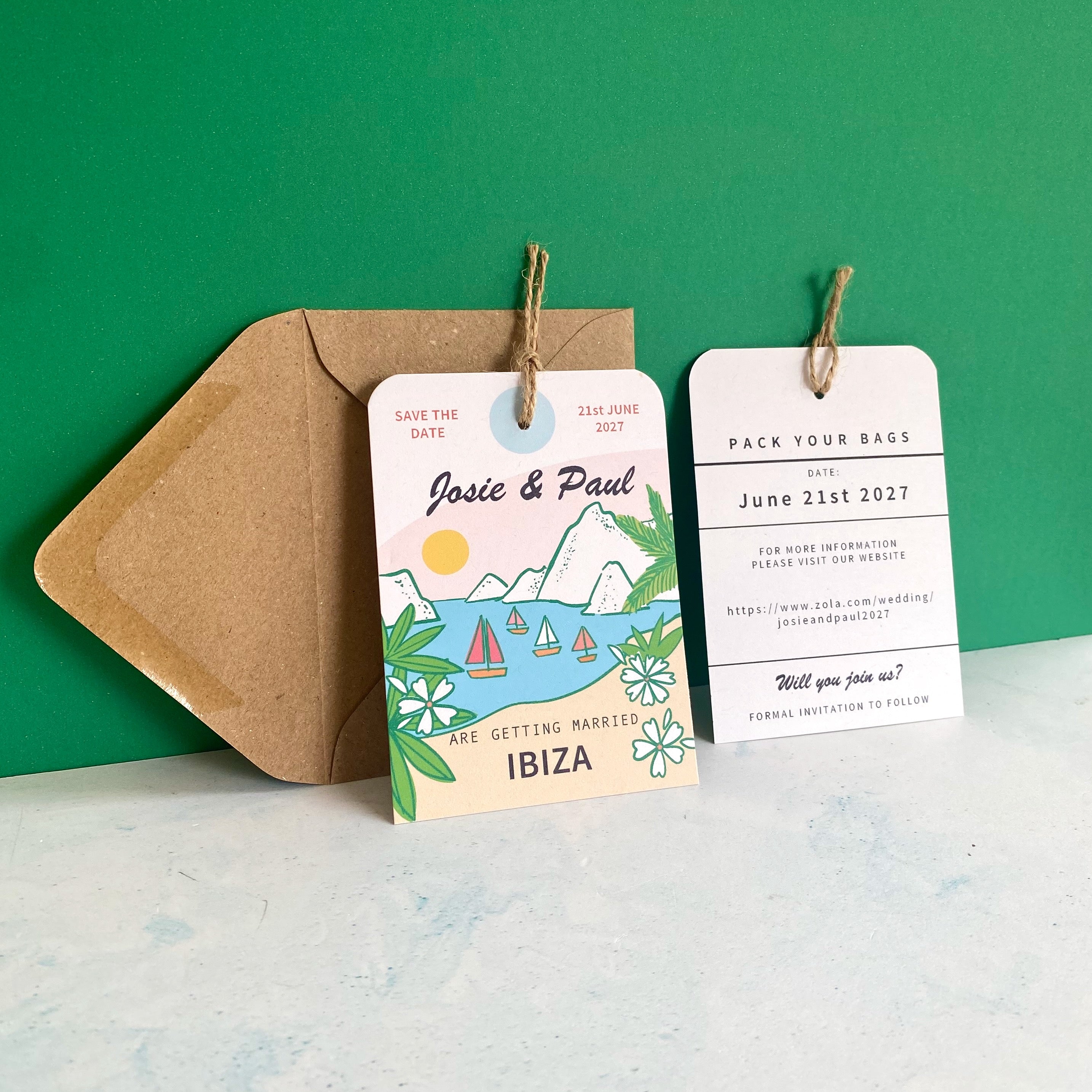 Ibiza Illustration Save the Date Luggage Tag
