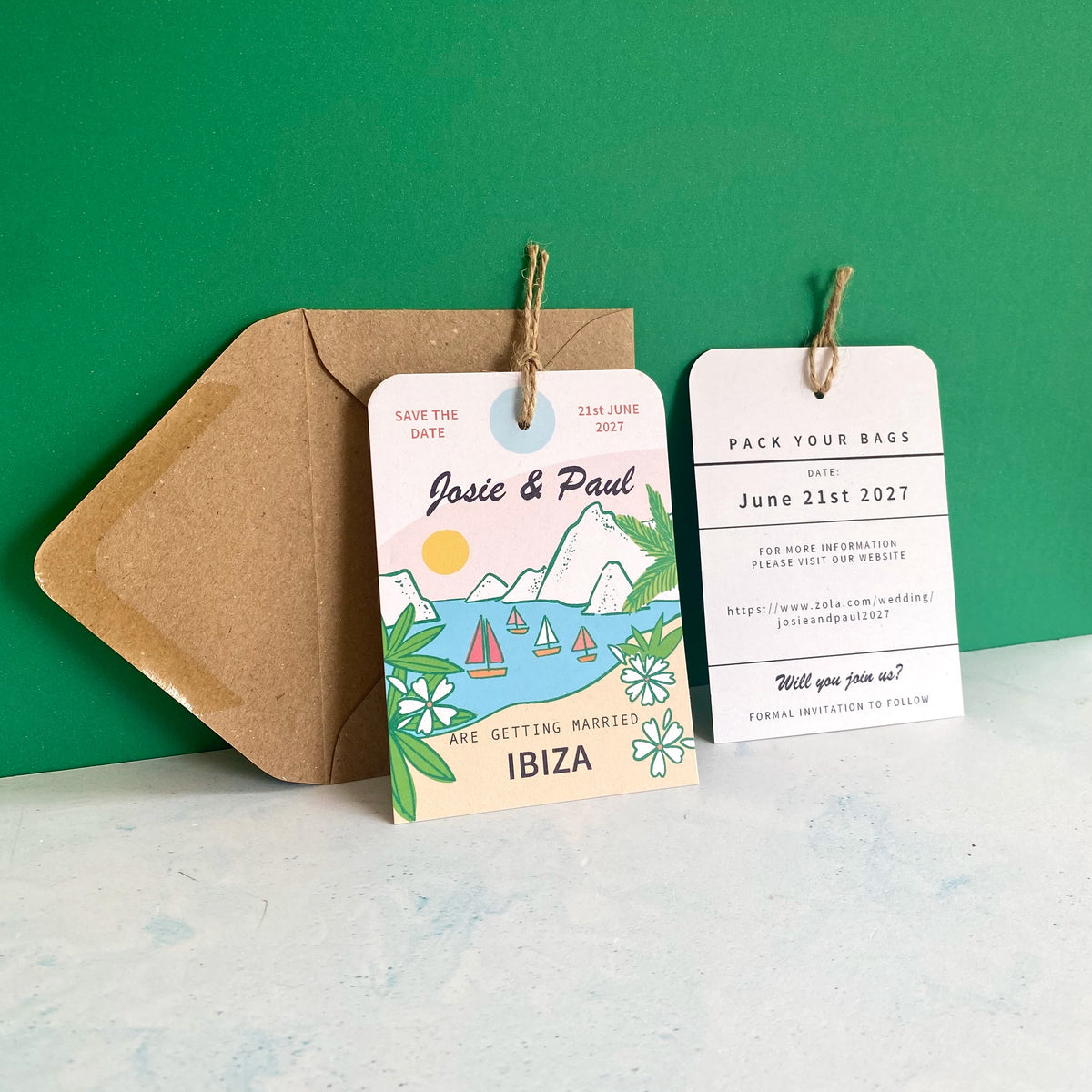 Ibiza Illustration Save the Date Luggage Tag