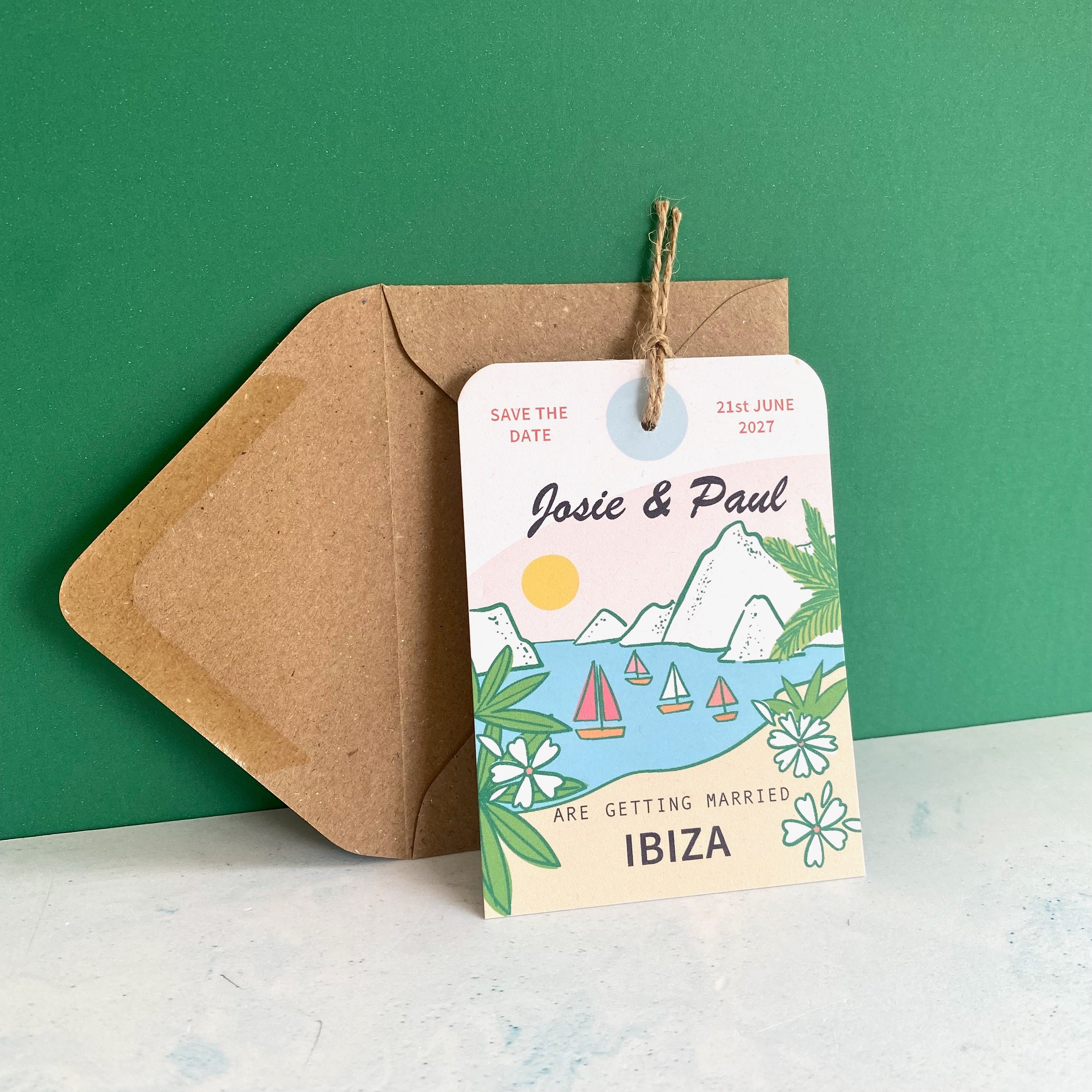 Ibiza Illustration Save the Date Luggage Tag
