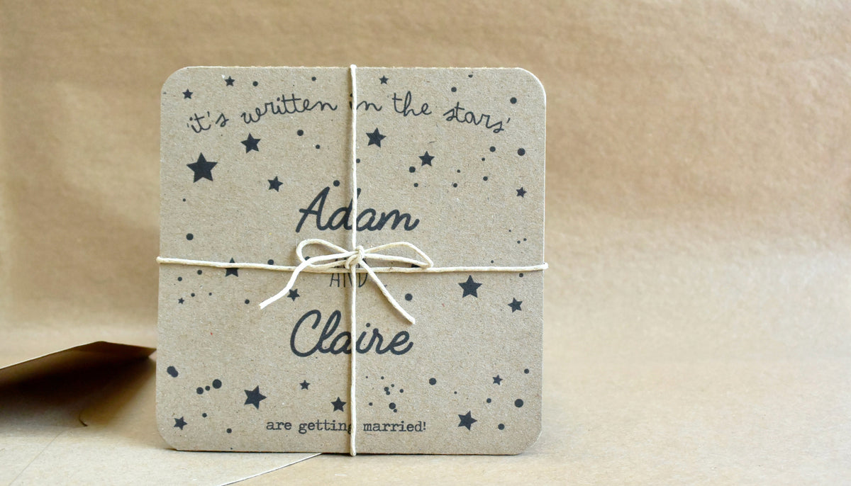Written in the Stars Tri Fold Recycled Folded Wedding Invitation