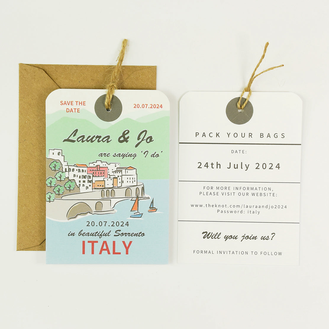 Sorrento Illustration Luggage Tag Save The Date