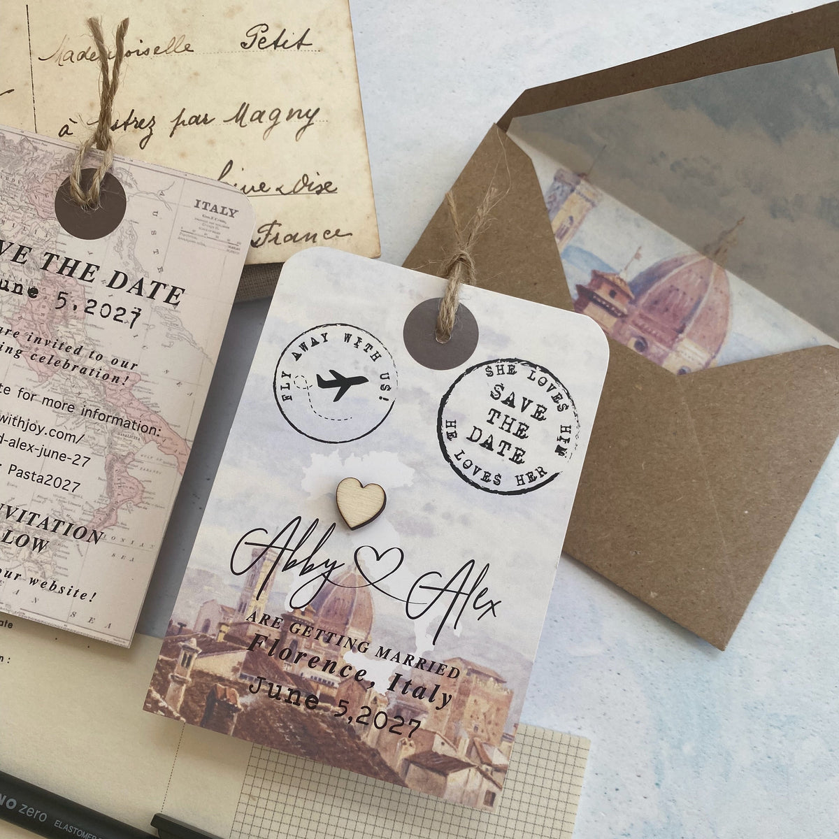Luggage Tag with wooden heart - Florence, Italy