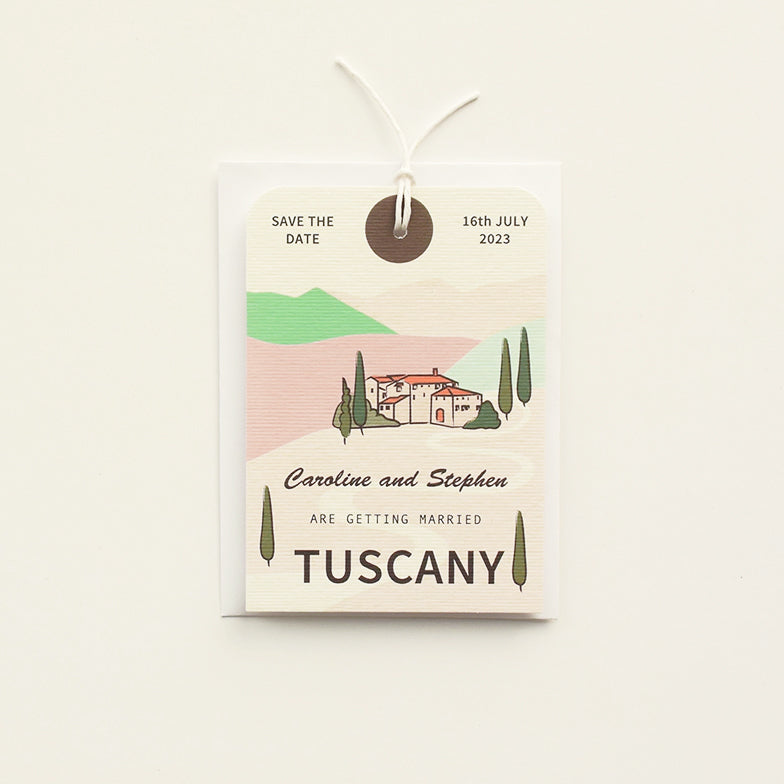 Tuscany Illustration Luggage Tag Save The Date