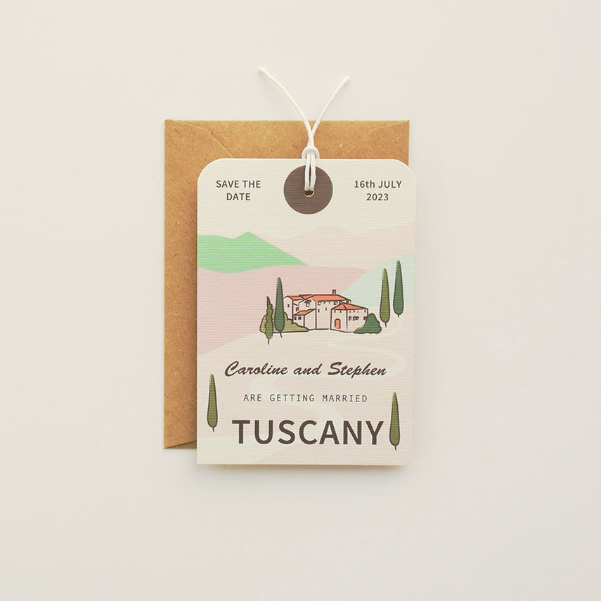 Tuscany Illustration Luggage Tag Save The Date