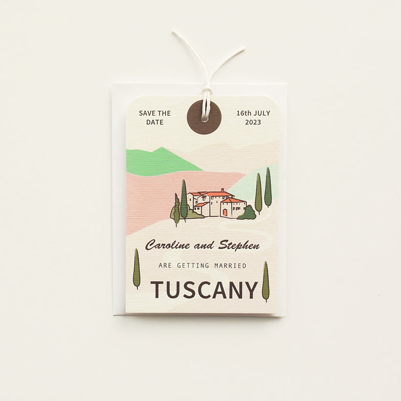 Tuscany Illustration Luggage Tag Save The Date