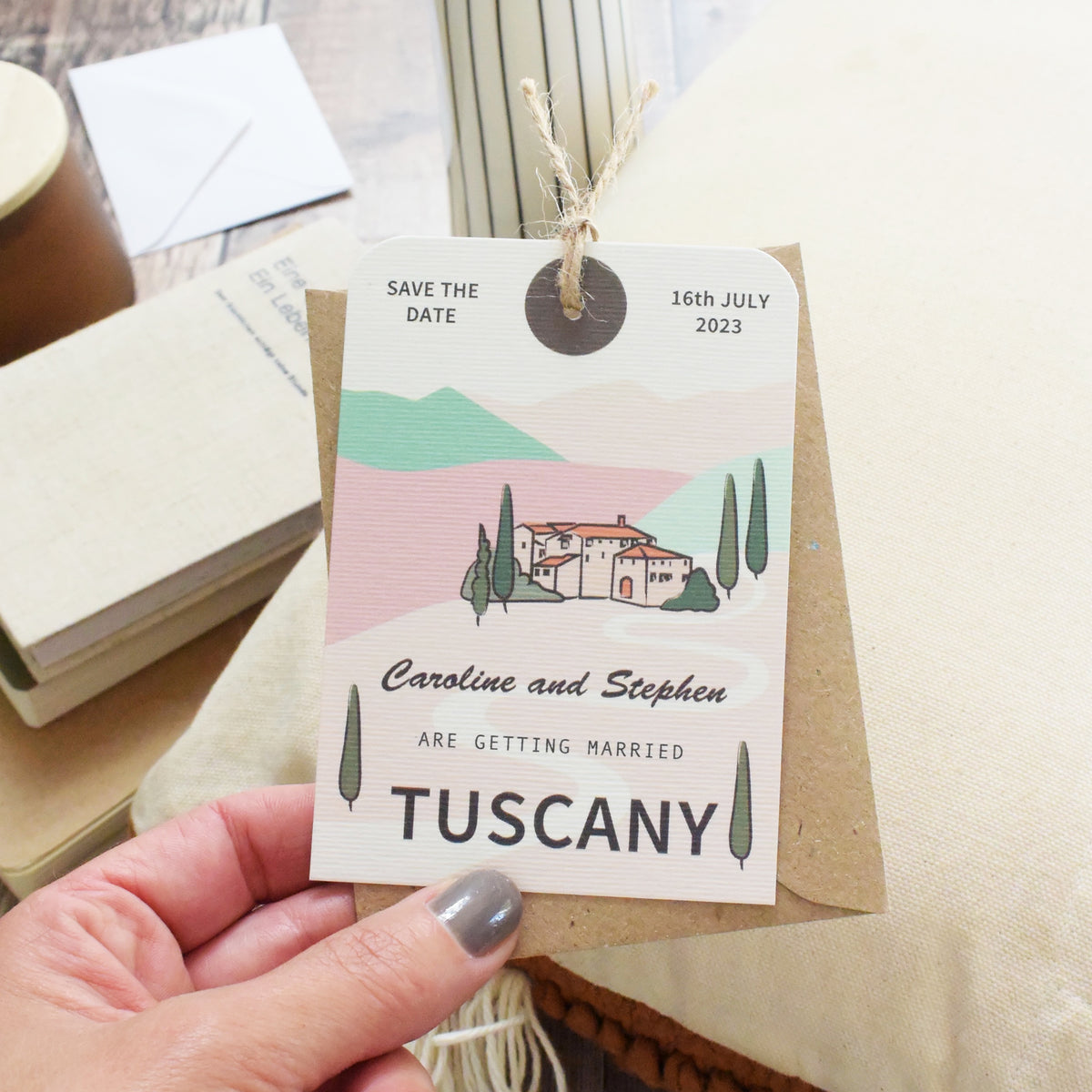 Tuscany Illustration Luggage Tag Save The Date