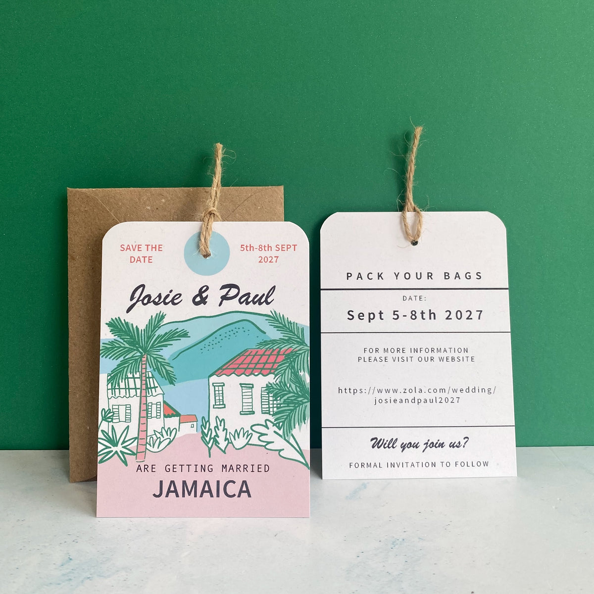 Jamaica Illustration Save the Date Luggage Tag