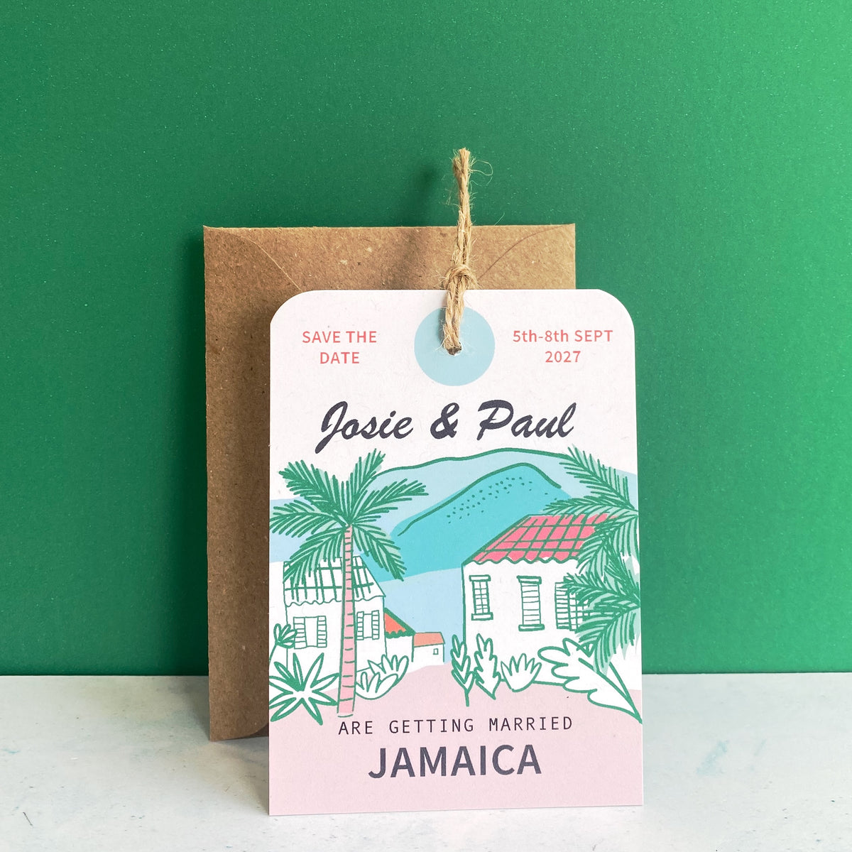Jamaica Illustration Save the Date Luggage Tag