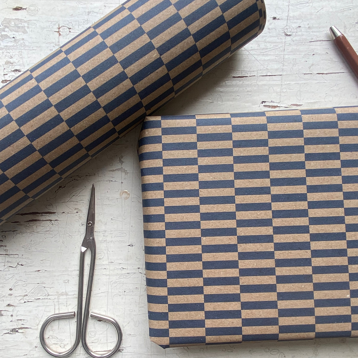 Navy Checkerboard Pattern Fibre 450 x 320mm  Size Wrapping Paper Sheet
