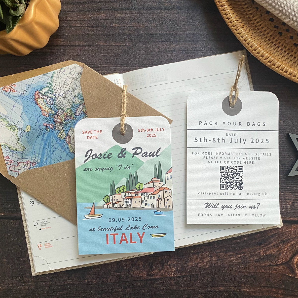 Lake Como Illustration Luggage Tag Save The Date