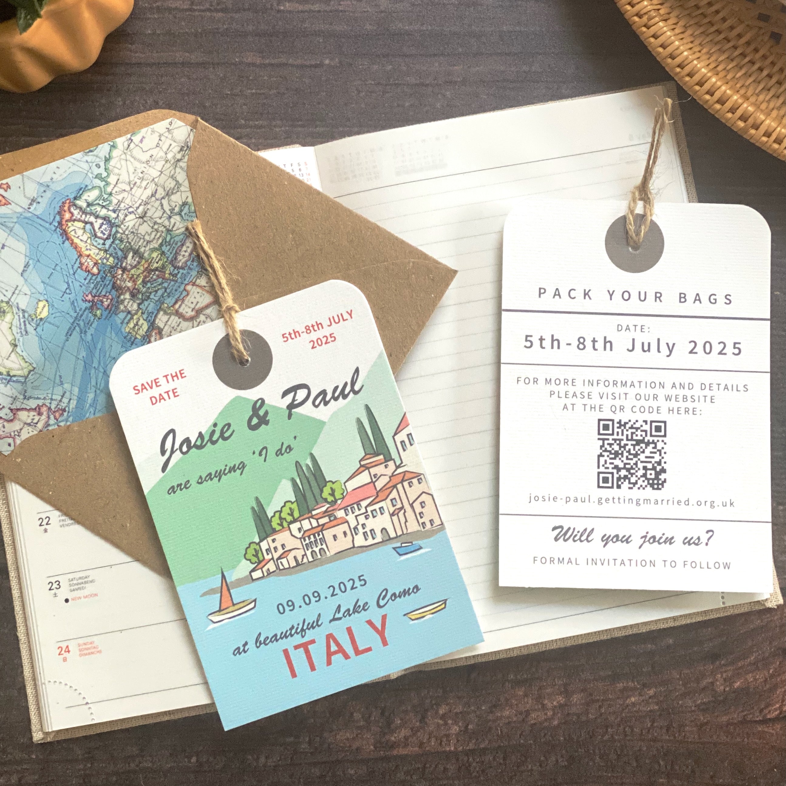 Lake Como Illustration Luggage Tag Save The Date