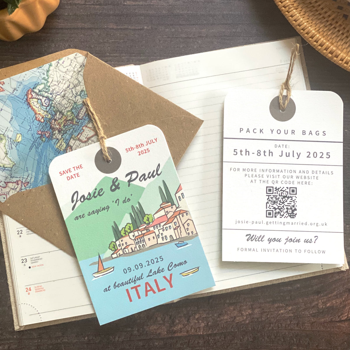Lake Como Illustration Luggage Tag Save The Date
