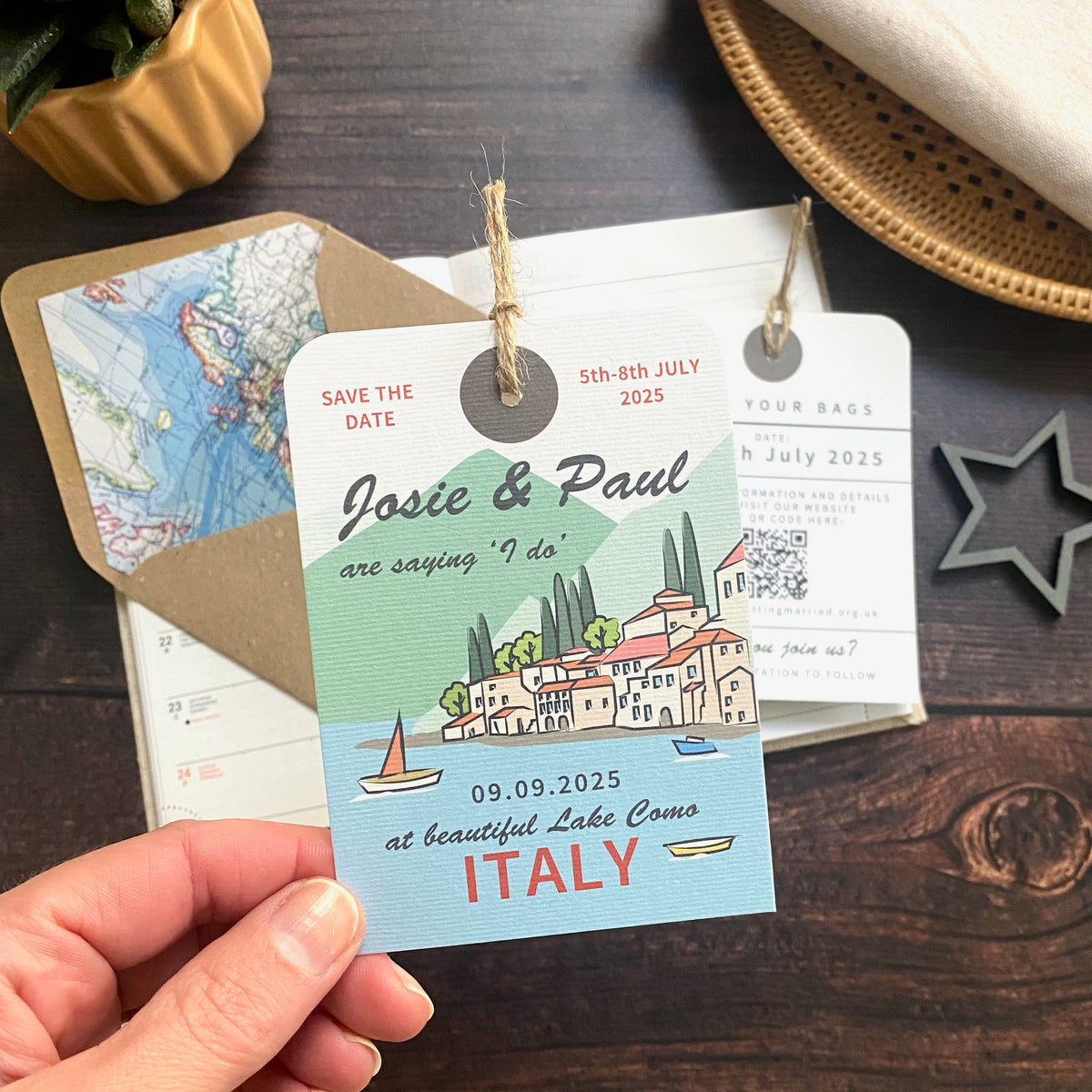 Lake Como Illustration Luggage Tag Save The Date