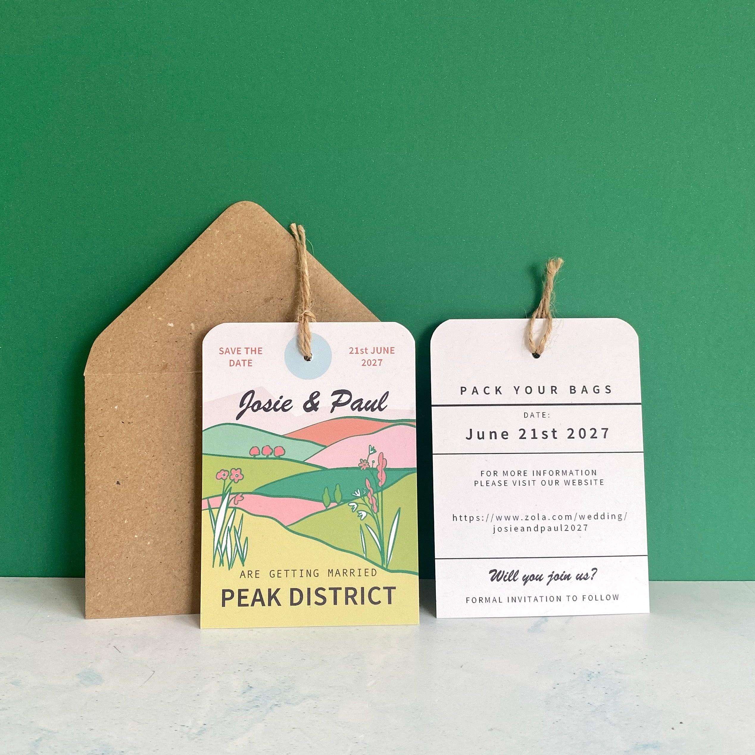 Peak District Illustration Save the Date Luggage Tag