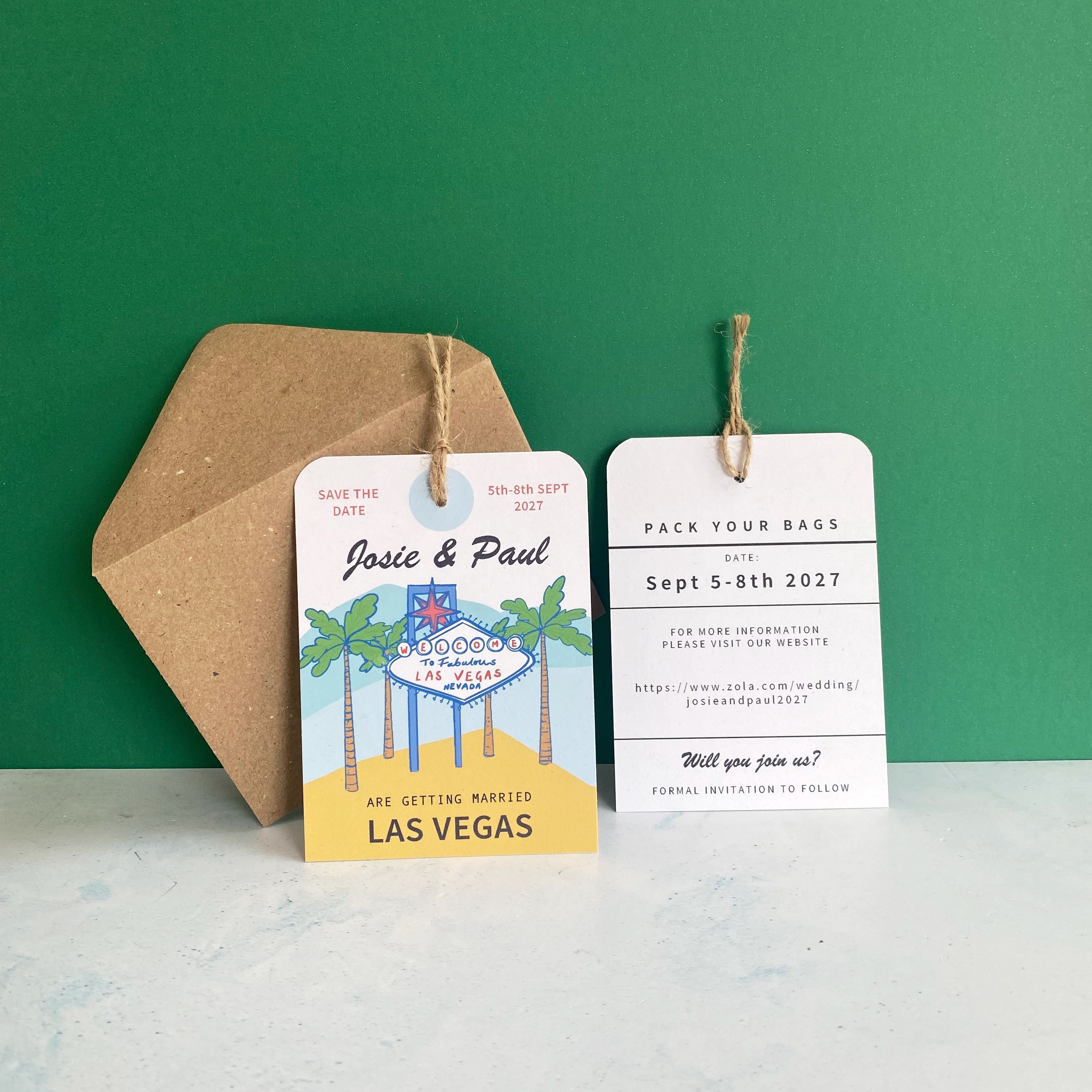 Las Vegas Illustration Save the Date Luggage Tag