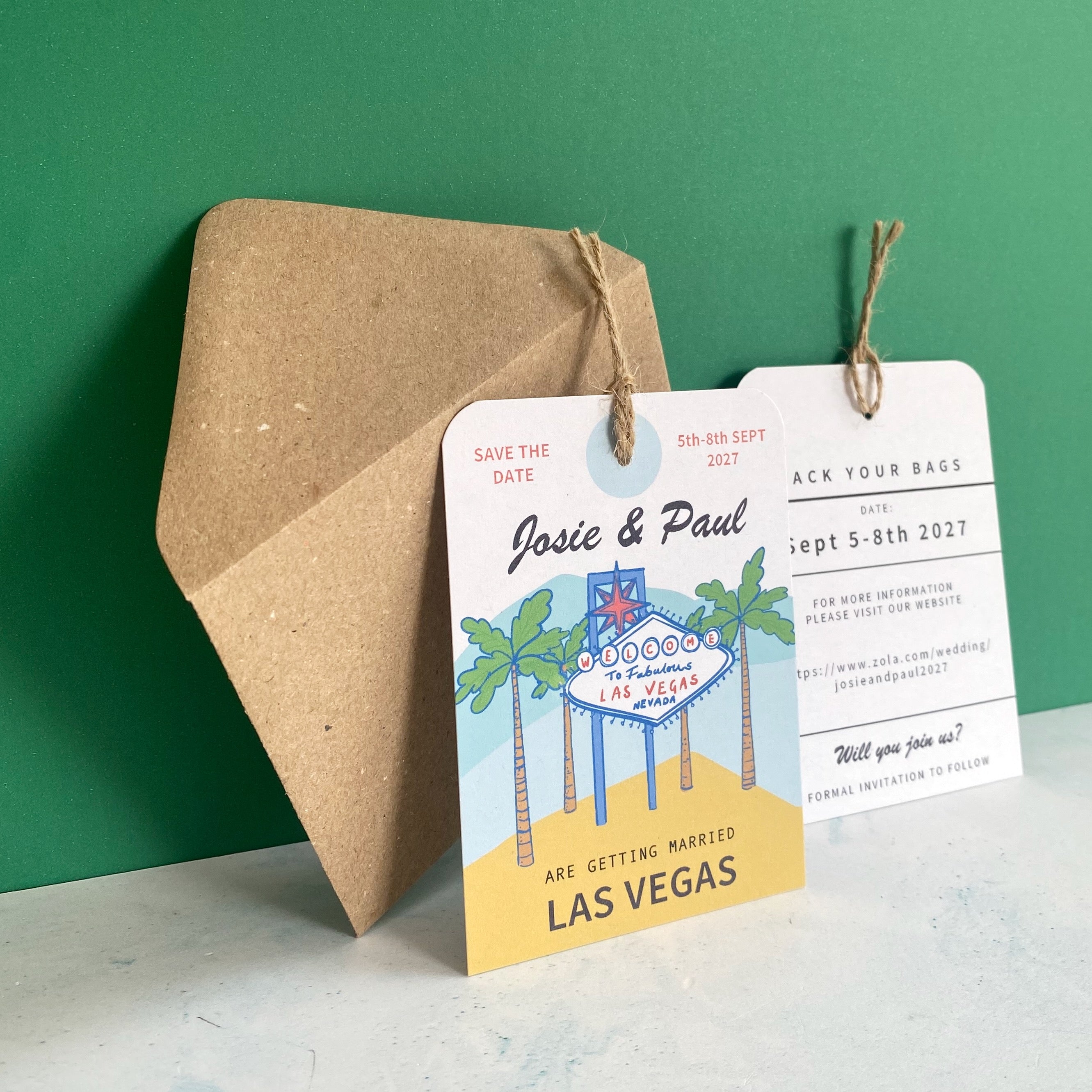 Las Vegas Illustration Save the Date Luggage Tag