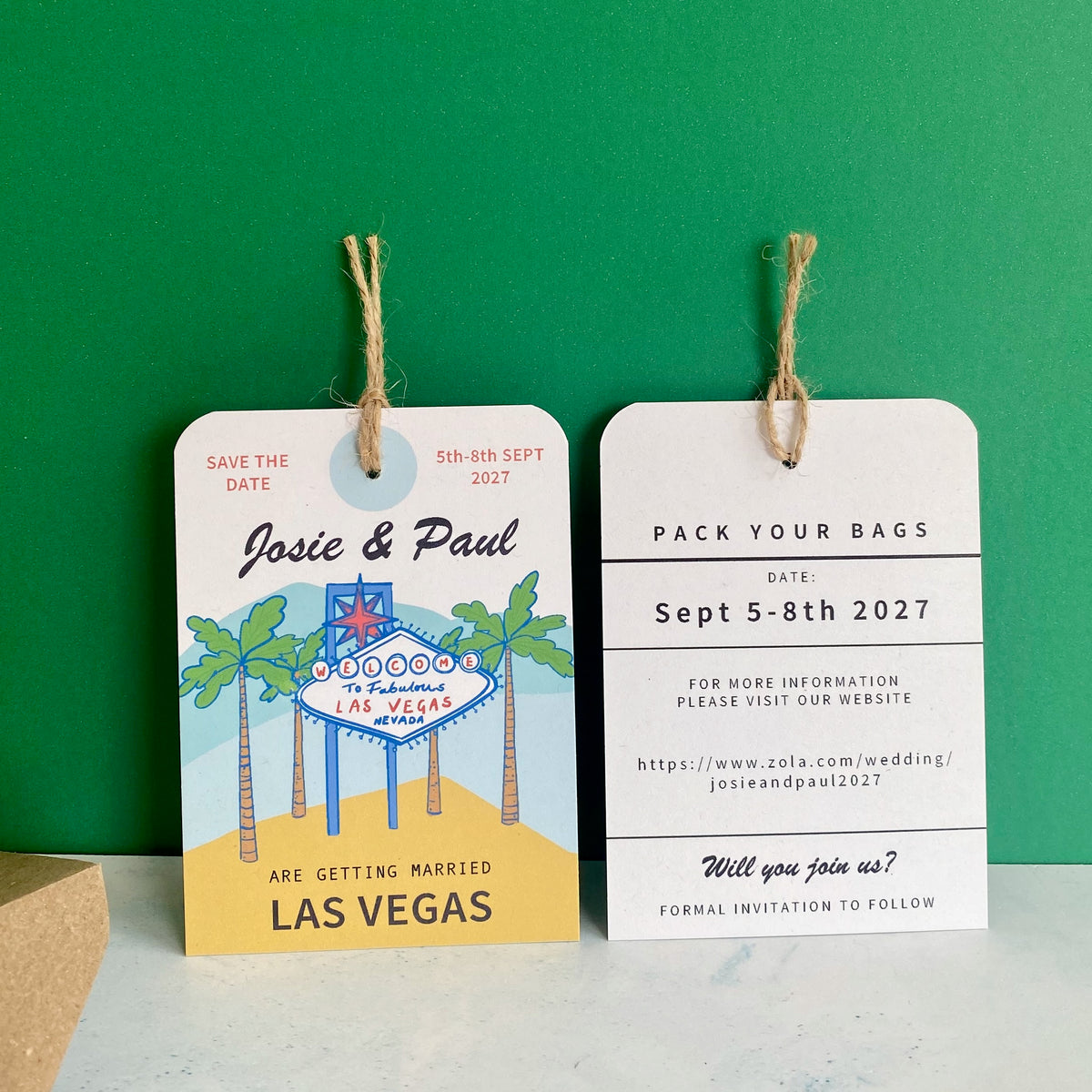 Las Vegas Illustration Save the Date Luggage Tag