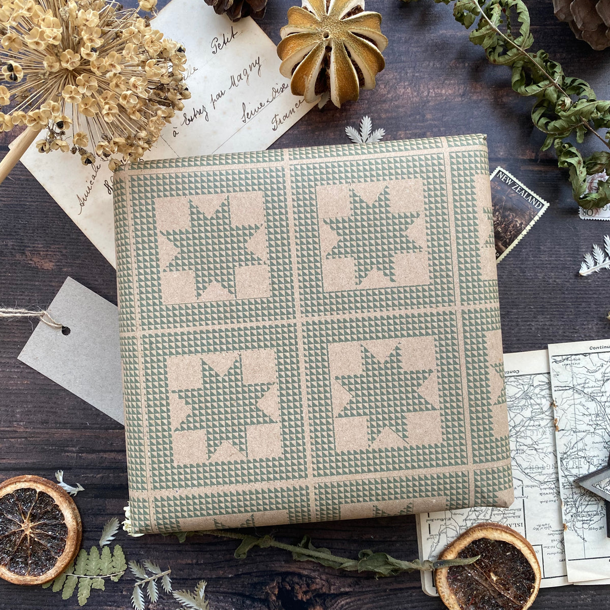 Star Patchwork 'Little Women' Paper Fibre Wrapping Paper