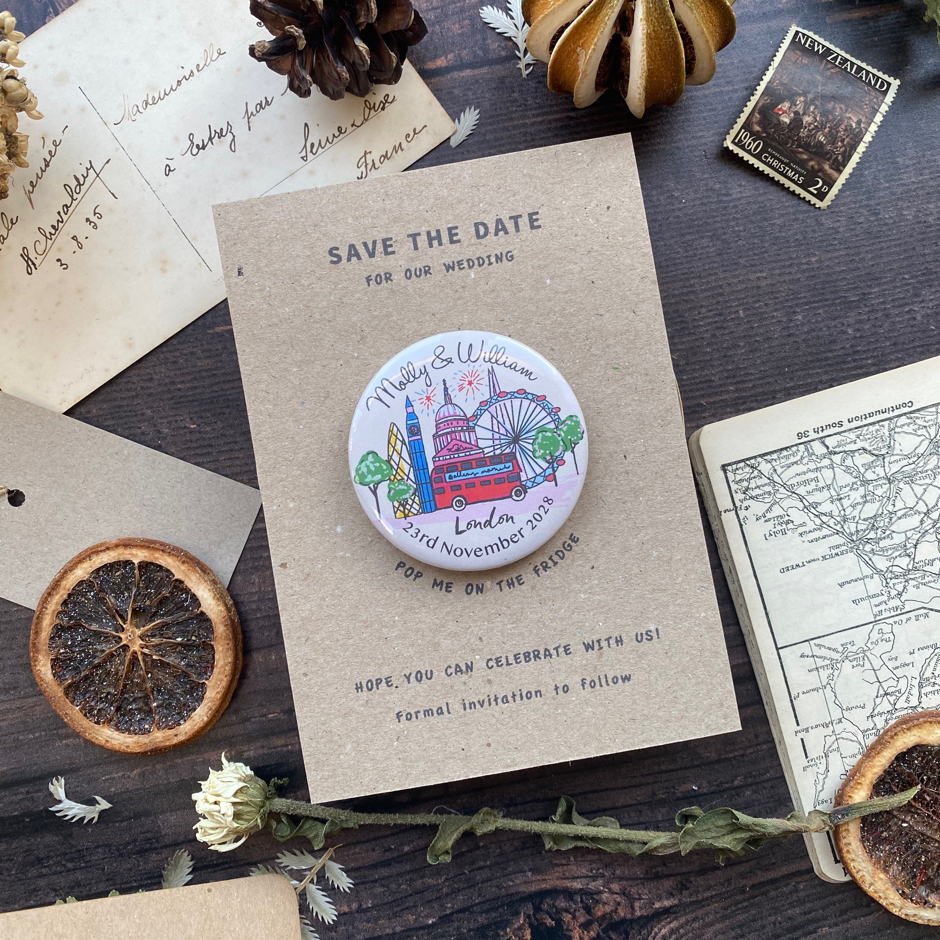 London Skyline Illustration Magnet Save the Date