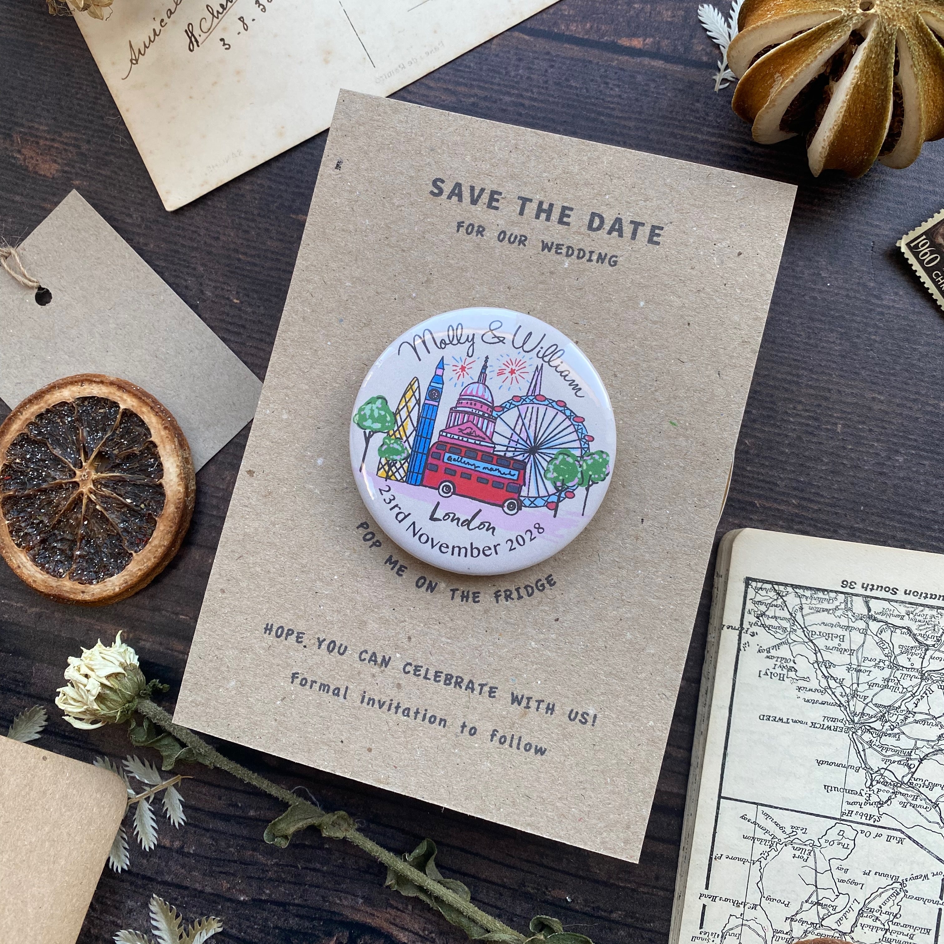 London Skyline Illustration Magnet Save the Date