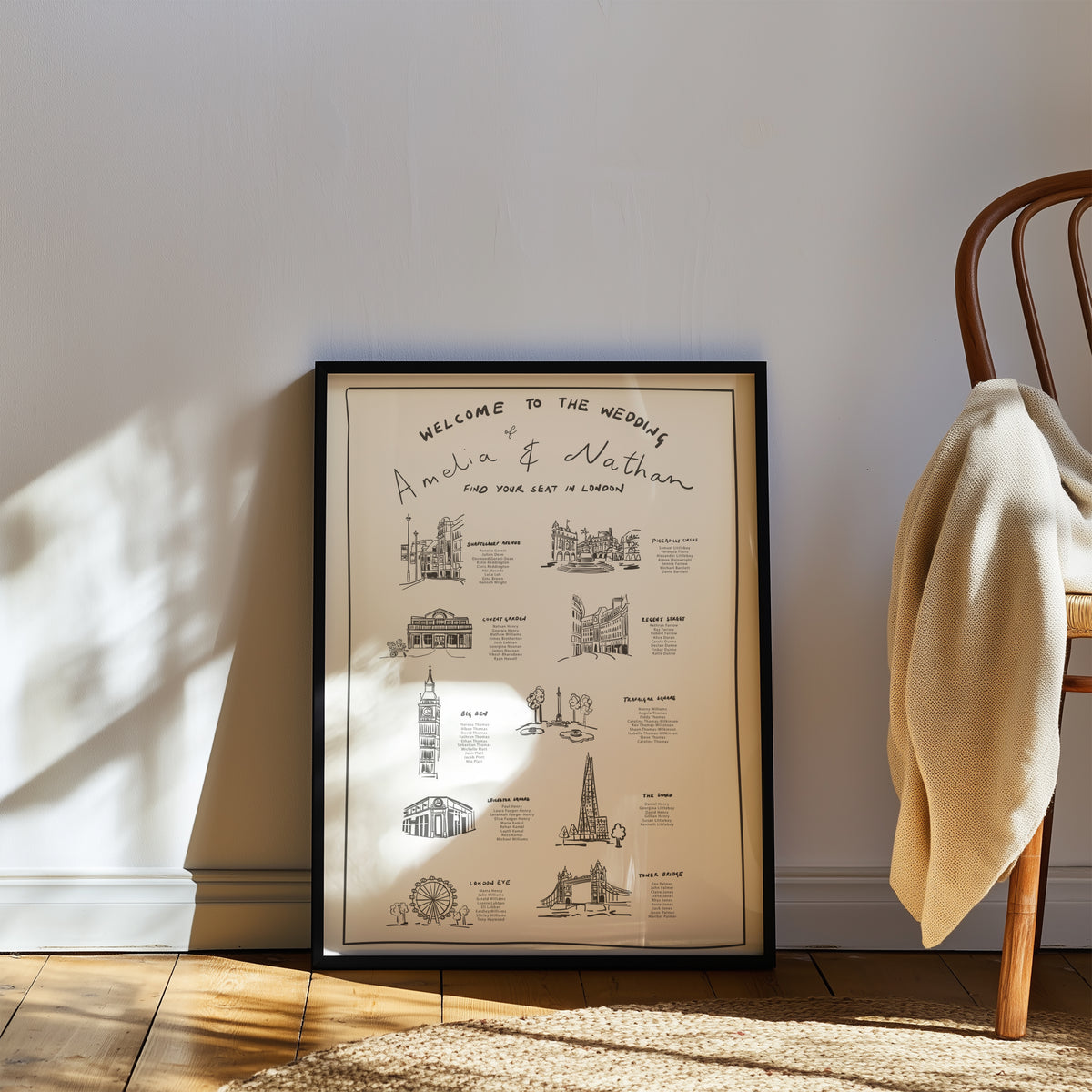 Table Plan with Bespoke Illustrated Places