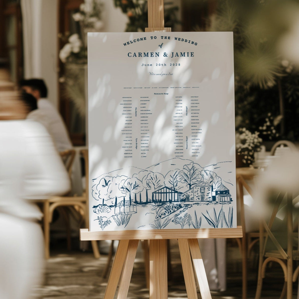Hand-Illustrated Bespoke Venue Table Plan with landscape