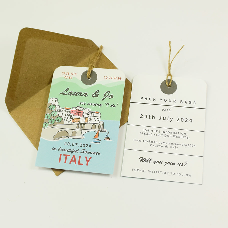 Sorrento Illustration Luggage Tag Save The Date