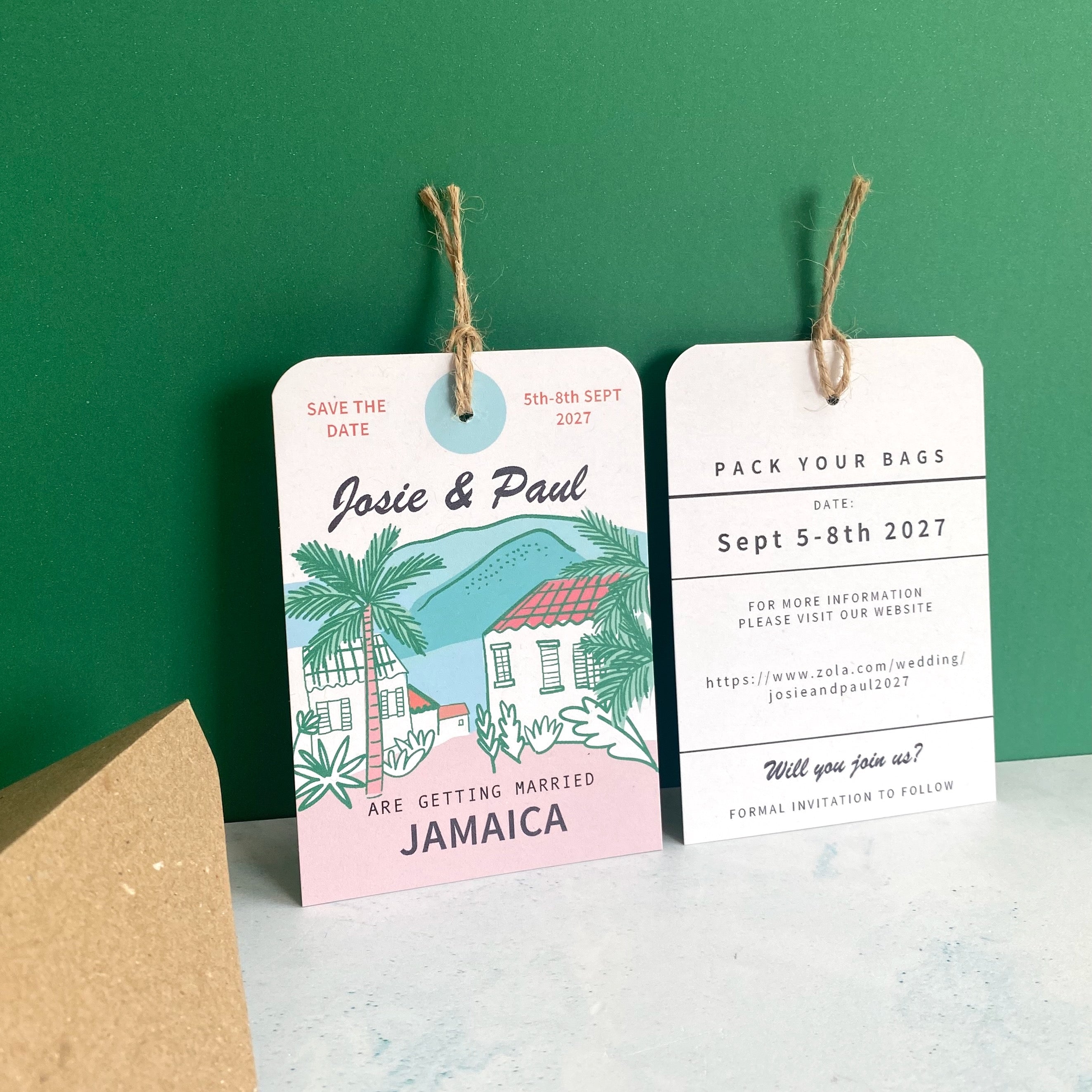Jamaica Illustration Save the Date Luggage Tag