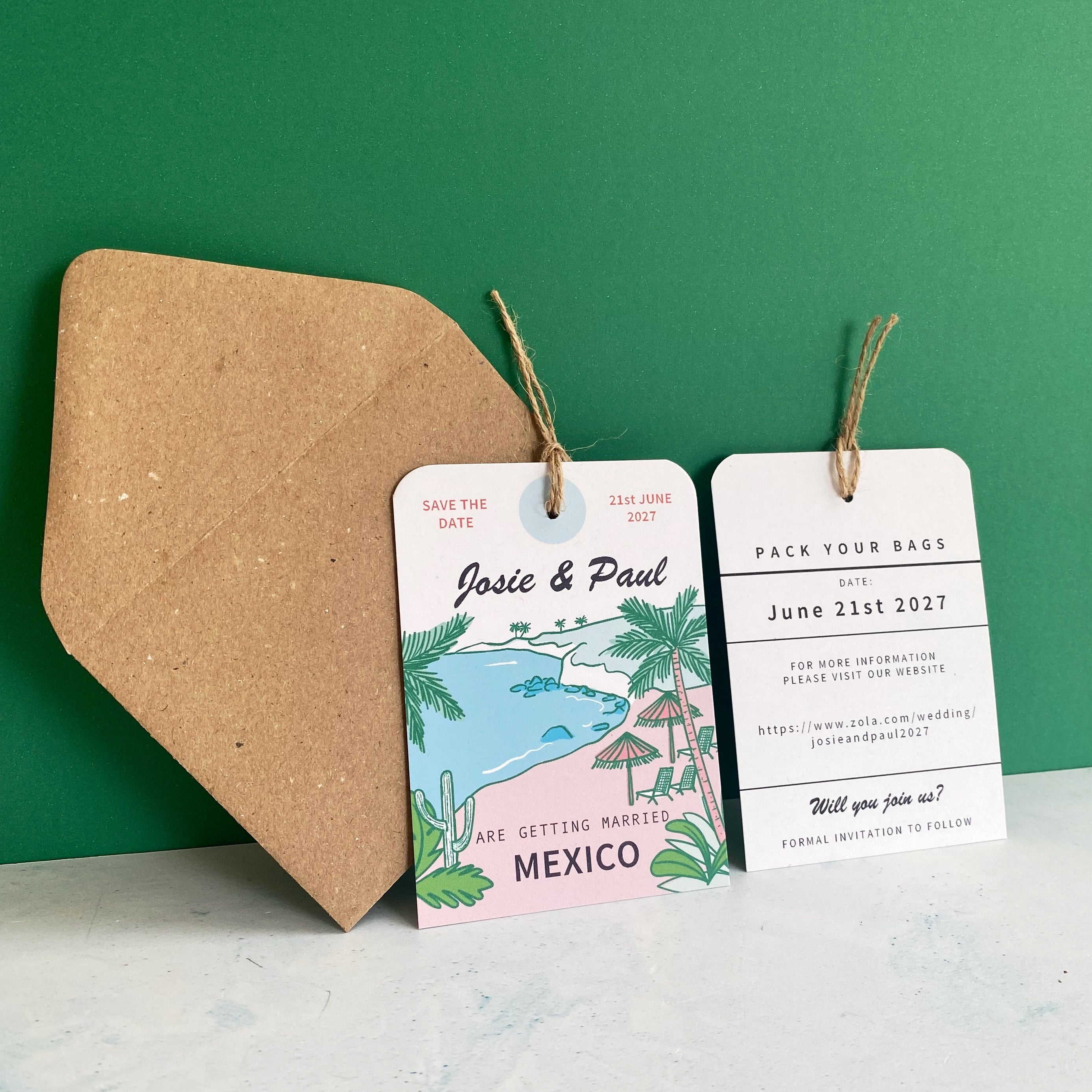 Mexico Illustration Save the Date Luggage Tag