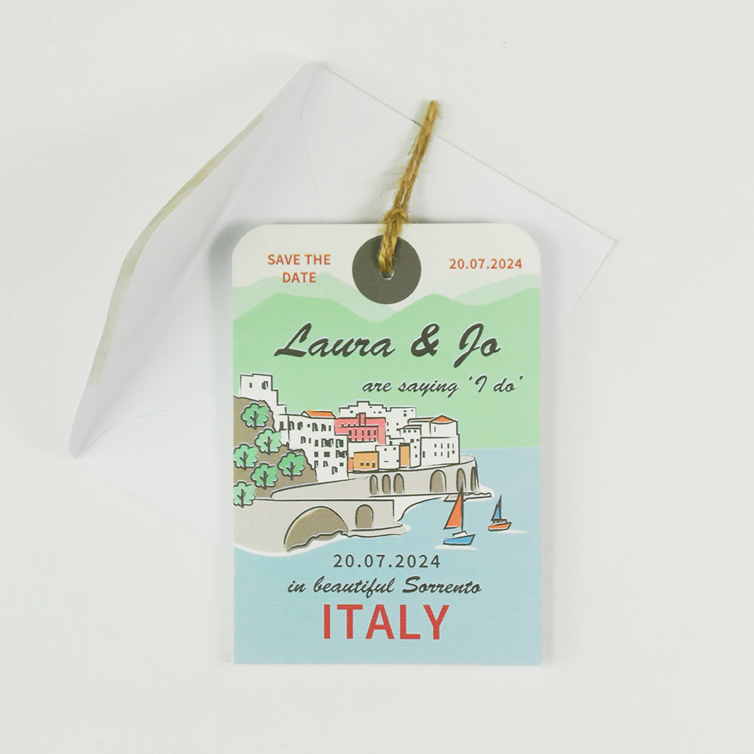 Sorrento Illustration Luggage Tag Save The Date