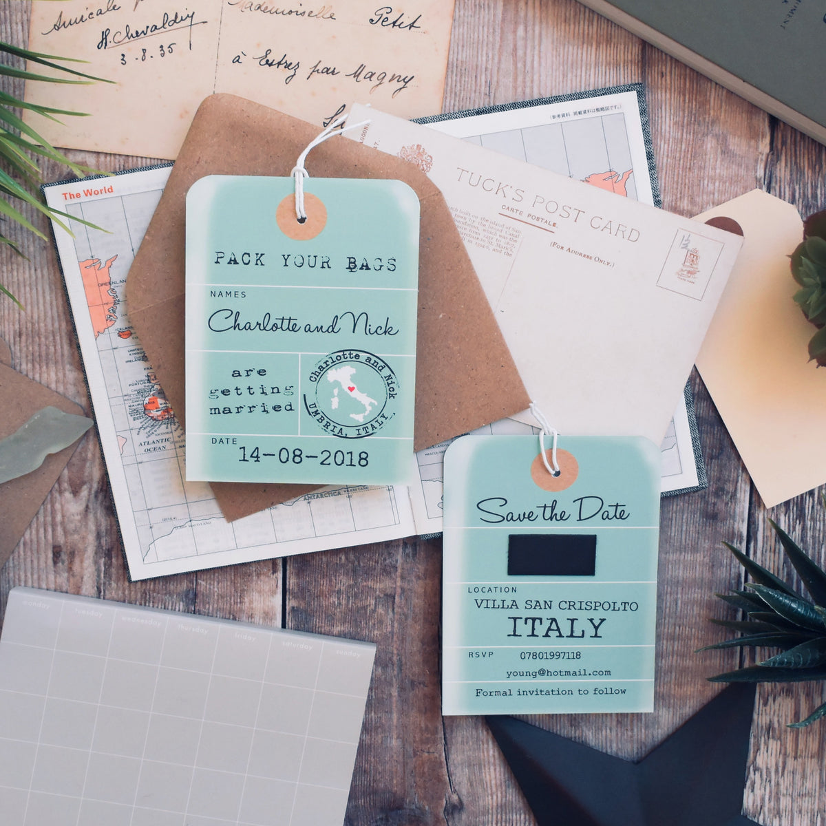Vintage Style 'with map' Luggage Tag Save The Date