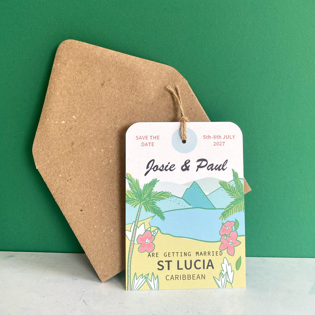 St Lucia  Illustration Save the Date Luggage Tag