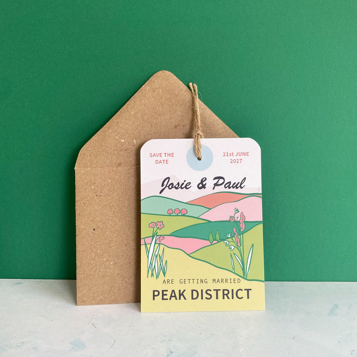 Peak District Illustration Save the Date Luggage Tag
