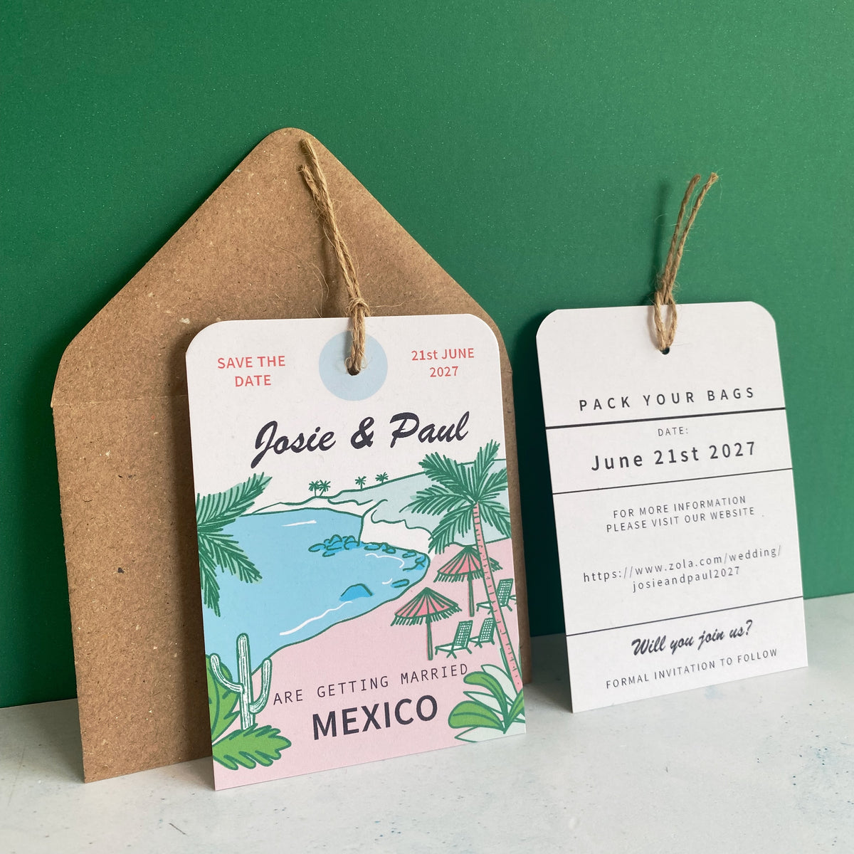 Mexico Illustration Save the Date Luggage Tag