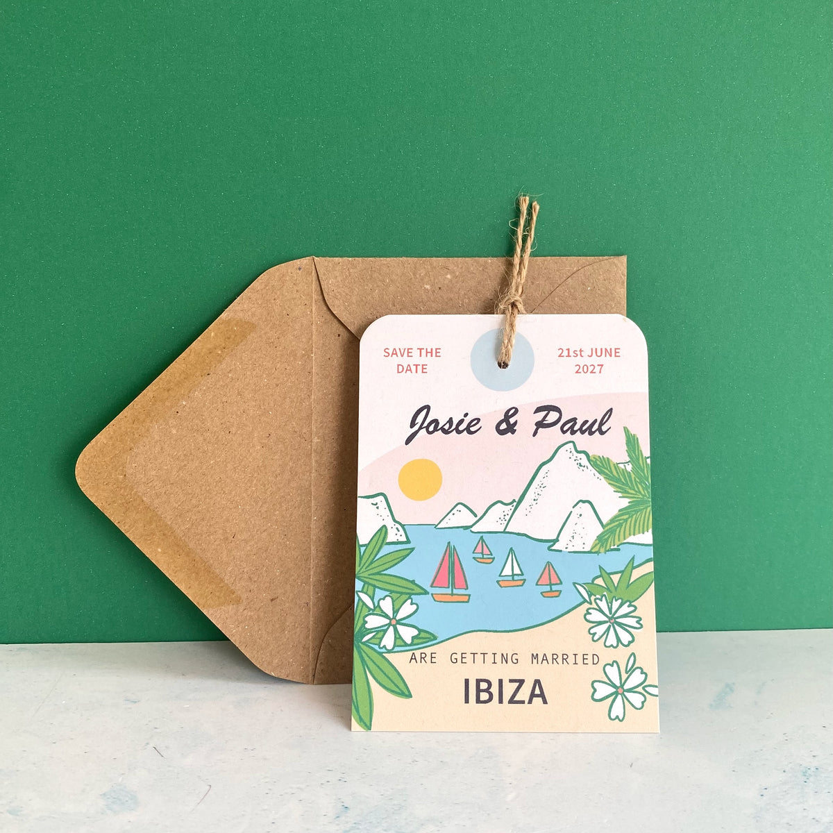 Ibiza Illustration Save the Date Luggage Tag