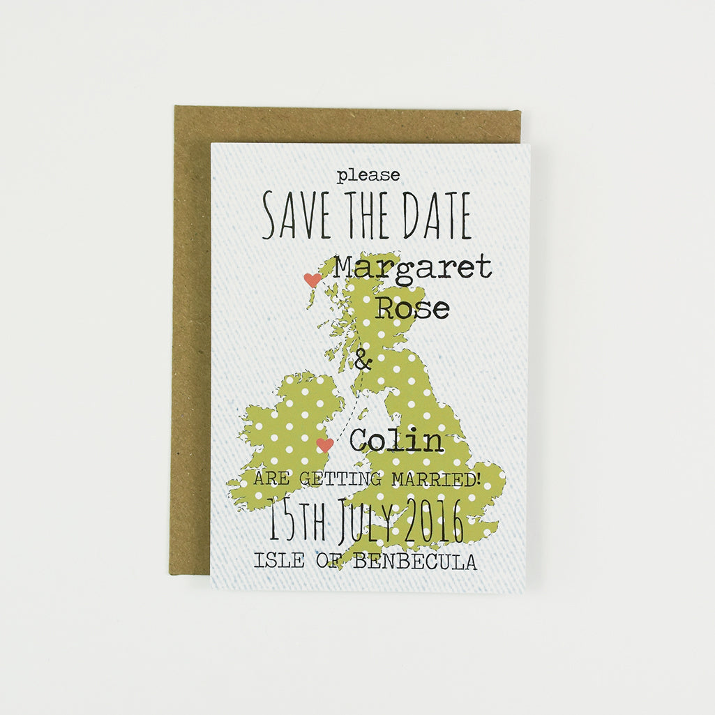 Save The Date Rectangle (A7) spotty map