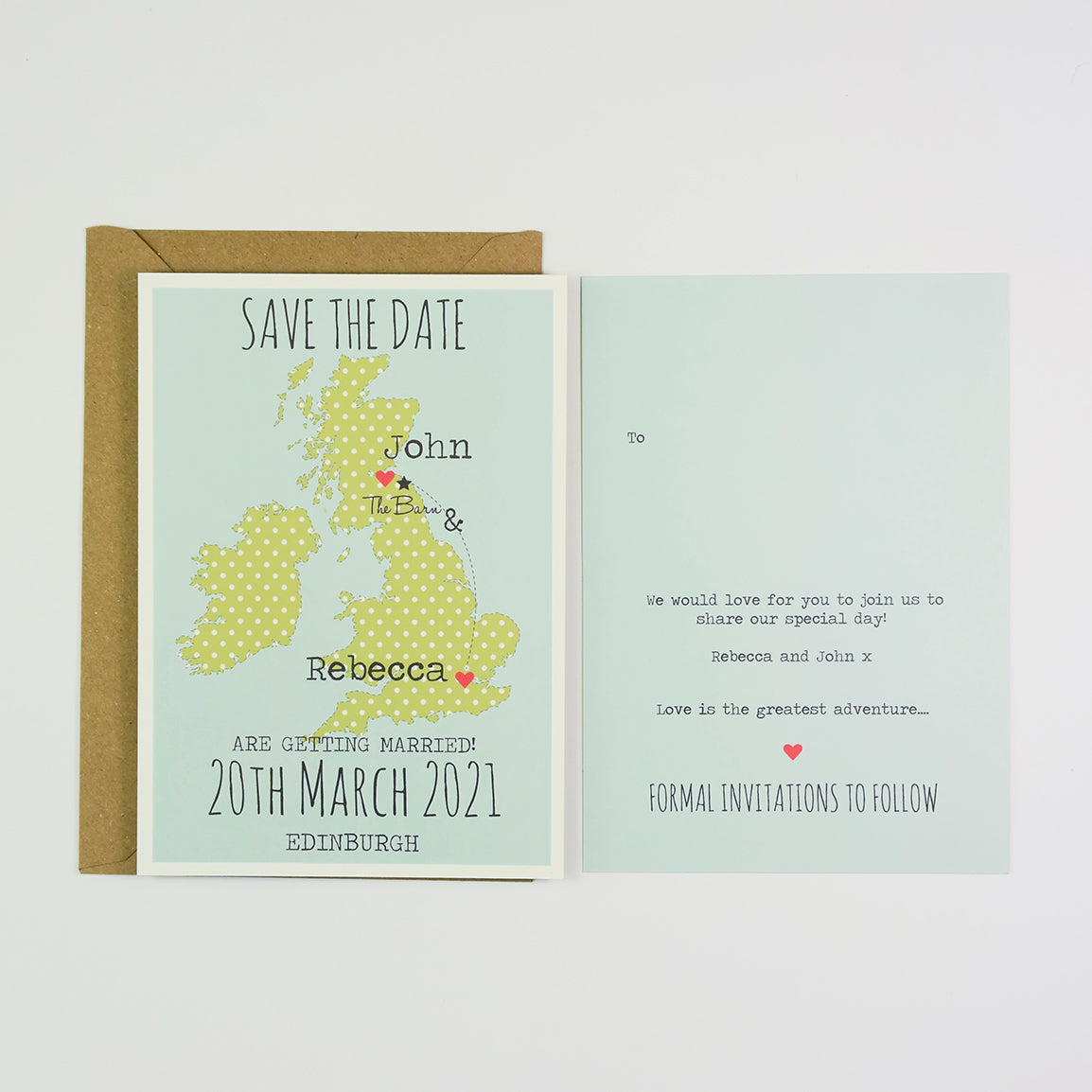Save The Date Rectangle (A6) Spotty Map
