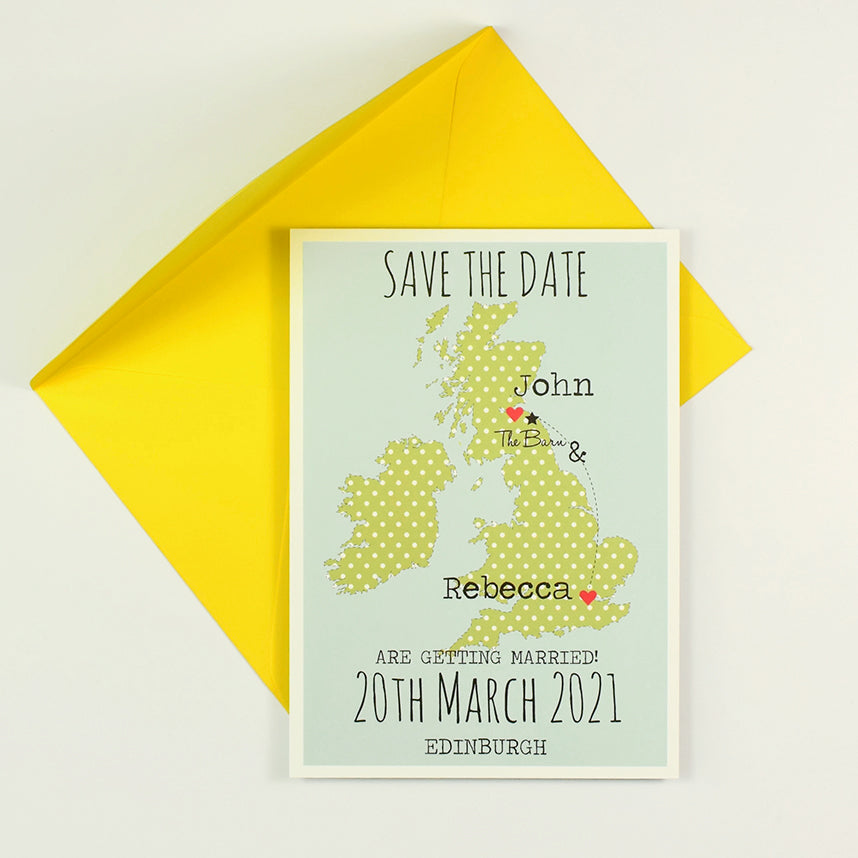Save The Date Rectangle (A6) Spotty Map