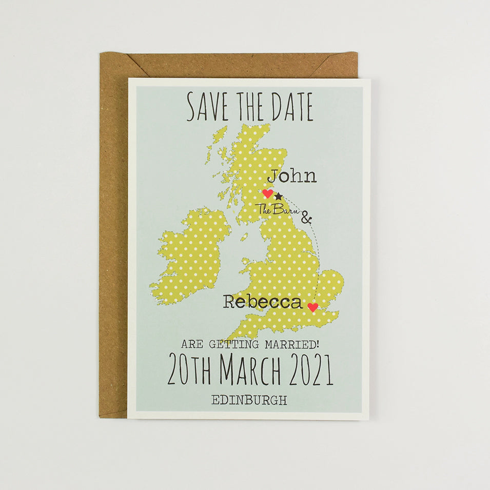 Save The Date Rectangle (A6) Spotty Map