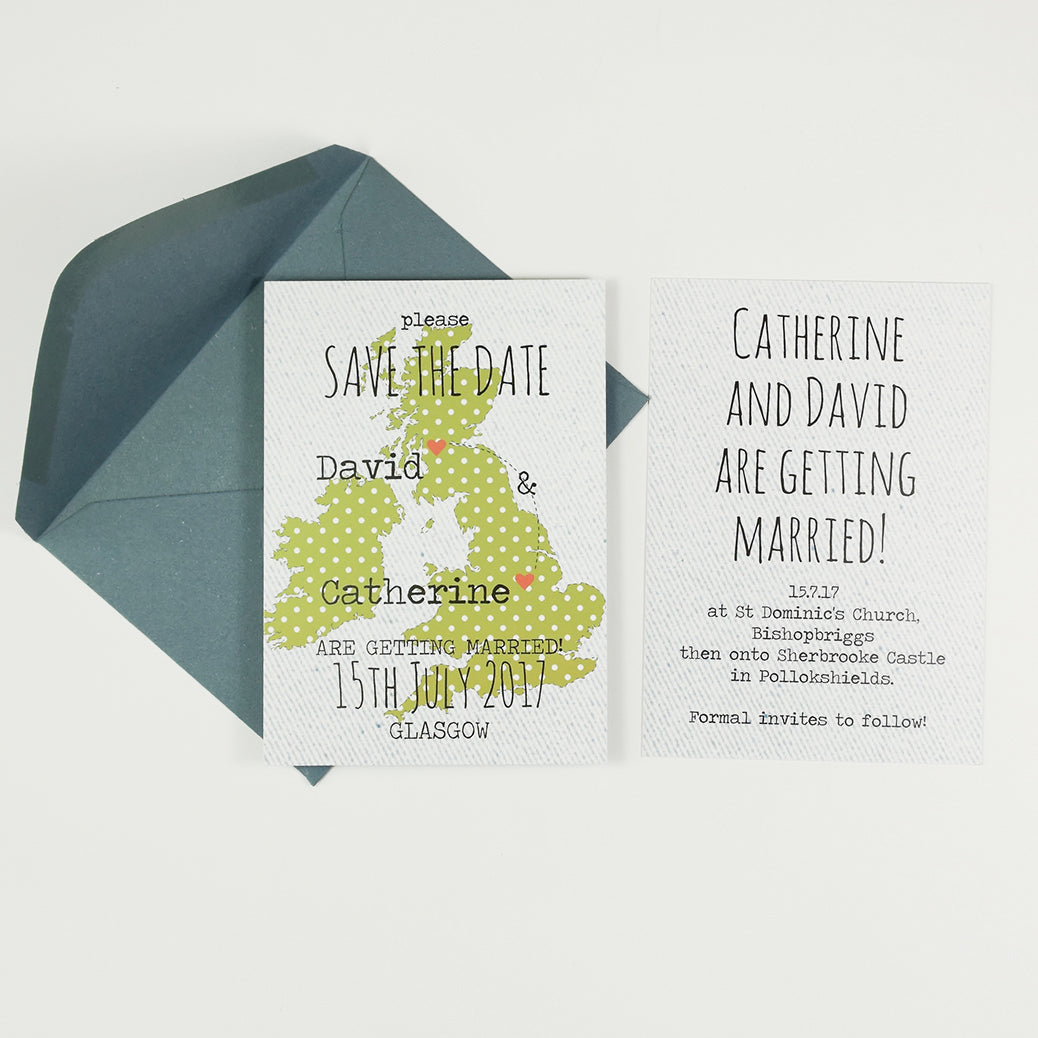 Save The Date Rectangle (A7) spotty map