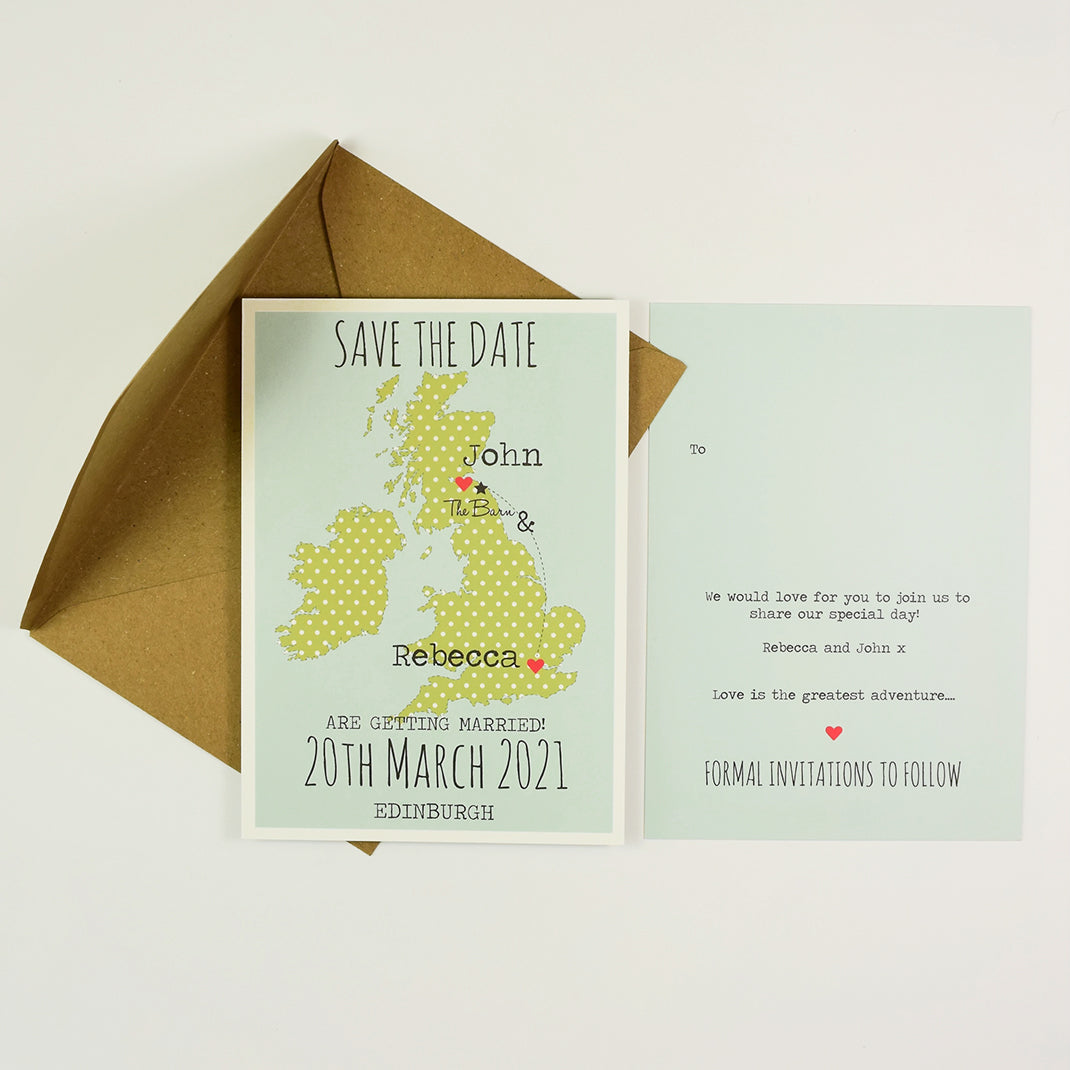 Save The Date Rectangle (A6) Spotty Map